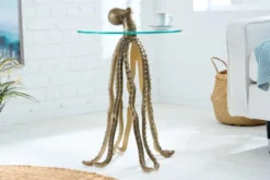 Runder Beistelltisch WILDLIFE OCTOPUS 70cm messing gold Metall Glas Skulptur handmade