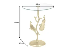 Runder Beistelltisch WILDLIFE PEACOCK 60cm gold Glasplatte Metall Pfauen-Skulptur