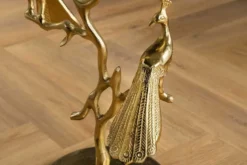 Runder Beistelltisch WILDLIFE PEACOCK 60cm gold Glasplatte Metall Pfauen-Skulptur