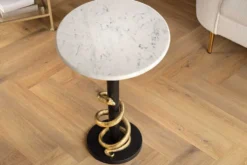Runder Beistelltisch WILDLIFE SNAKE 55cm weiß Marmor gold schwarz Schlange Skulptur