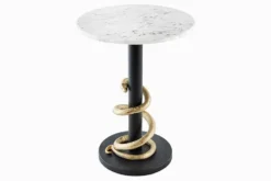 Runder Beistelltisch WILDLIFE SNAKE 55cm weiß Marmor gold schwarz Schlange Skulptur
