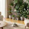 Runder Beistelltisch WILDLIFE HERON 90cm silber Metall Glas Fischreiher Skulptur handmade