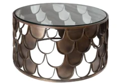 Runder Couchtisch ABSTRACT 60cm antik messing Metall Glas Industrial Fischschuppen Design