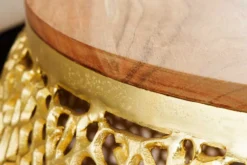 Runder Couchtisch ABSTRACT LEAF 75cm gold Metall massiv Akazienholz filigrane Handarbeit
