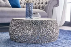 Runder Couchtisch ABSTRACT LEAF 75cm silber antik Metall filigrane Handarbeit