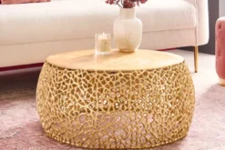 Runder Couchtisch ABSTRACT LEAF 75cm gold Metall filigrane Handarbeit Vintage Design