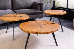 Runder Couchtisch ARBOR 65cm natur Eiche Massivholz schwarz Metall Beistelltisch