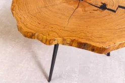 Runder Couchtisch ARBOR 65cm natur Eiche Massivholz schwarz Metall Beistelltisch
