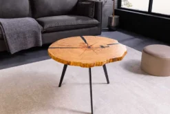 Runder Couchtisch ARBOR 65cm natur Eiche Massivholz schwarz Metall Beistelltisch