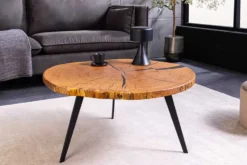 Runder Couchtisch ARBOR 75cm natur Eiche Massivholz schwarz Metall Beistelltisch