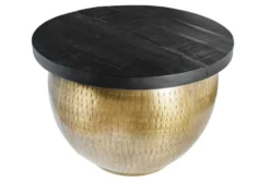 Runder Couchtisch DRUMP STORAGE 60cm gold schwarz Mangoholz Metall mit Stauraum Hammerschlag