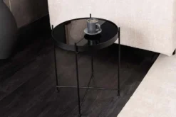 Runder Couchtisch ELEGANCE 45cm anthrazit Glas schwarz Metallgestell