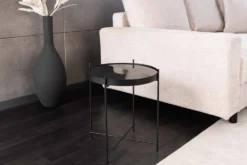 Runder Couchtisch ELEGANCE 45cm anthrazit Glas schwarz Metallgestell