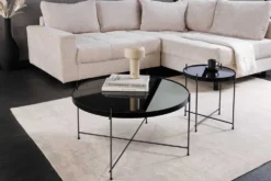 Runder Couchtisch ELEGANCE 45cm anthrazit Glas schwarz Metallgestell