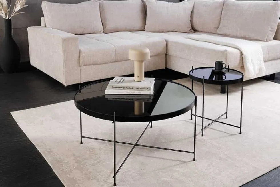 Runder Couchtisch ELEGANCE 45cm anthrazit Glas schwarz Metallgestell