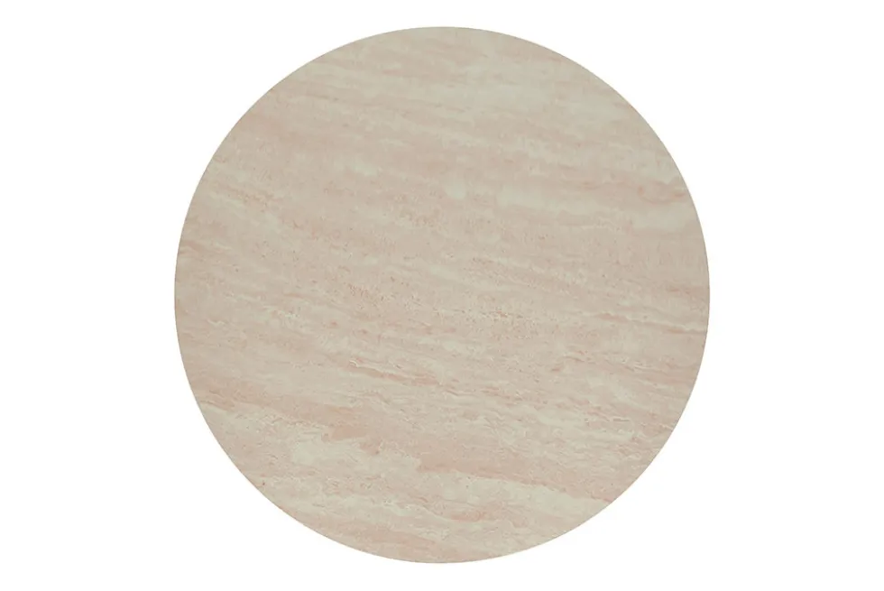 Runder Couchtisch ENSO 80cm champagner greige Travertin Keramik Walnussholz