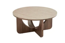 Runder Couchtisch ENSO 80cm champagner greige Travertin Keramik Walnussholz