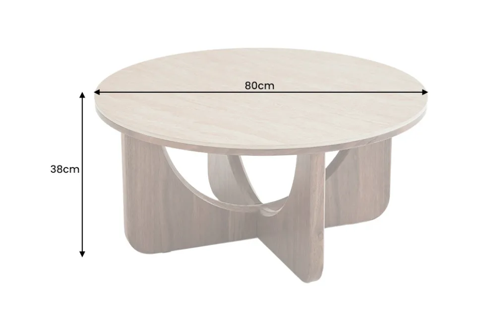 Runder Couchtisch ENSO 80cm champagner greige Travertin Keramik Walnussholz