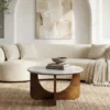 Runder Couchtisch ENSO 60cm weiß Marmor braun massiv Mangoholz