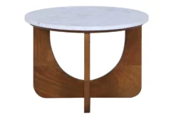 Runder Couchtisch ENSO 60cm weiß Marmor braun massiv Mangoholz
