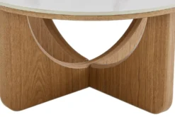 Runder Couchtisch ENSO 80cm weiß Marmor Keramik Eichenholz
