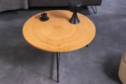 Runder Couchtisch FUSION 70cm Baumscheibe Eiche schwarz Metall Beistelltisch
