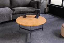 Runder Couchtisch FUSION 70cm Baumscheibe Eiche schwarz Metall Beistelltisch