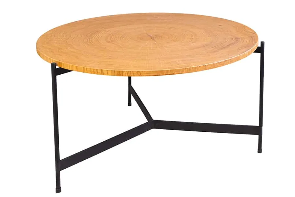 Runder Couchtisch FUSION 70cm Baumscheibe Eiche schwarz Metall Beistelltisch
