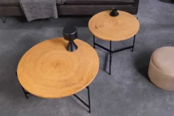 Runder Couchtisch FUSION 70cm Baumscheibe Eiche schwarz Metall Beistelltisch
