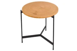 Runder Couchtisch FUSION 50cm Baumscheibe Eiche schwarz Metall Beistelltisch