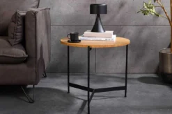 Runder Couchtisch FUSION 50cm Baumscheibe Eiche schwarz Metall Beistelltisch