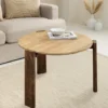 Runder Couchtisch GATSBY 70cm braun Mangoholz mit echtem Travertin