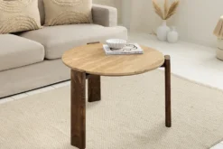Runder Couchtisch GATSBY 70cm braun Mangoholz mit echtem Travertin