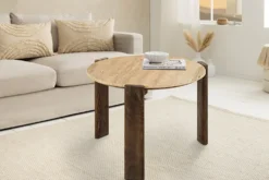 Runder Couchtisch GATSBY 70cm braun Mangoholz mit echtem Travertin