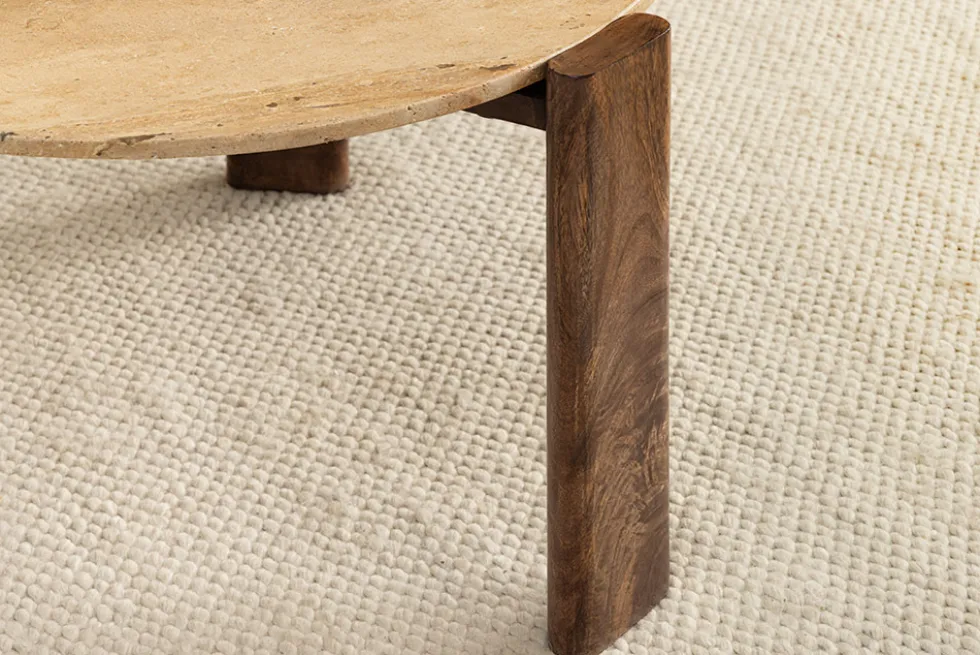 Runder Couchtisch GATSBY 70cm braun Mangoholz mit echtem Travertin