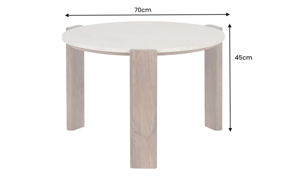 Runder Couchtisch GATSBY 70cm braun Mangoholz mit echtem Travertin