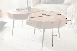 Runder Couchtisch GOA 60cm Akazie Massivholz Baumstamm schwarze Metallbeine