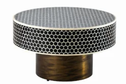 Runder Couchtisch HARMONY NATURE 60cm schwarz weiß gold mit Mosaik