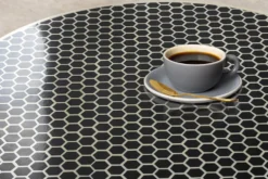 Runder Couchtisch HARMONY NATURE 60cm schwarz weiß gold mit Mosaik