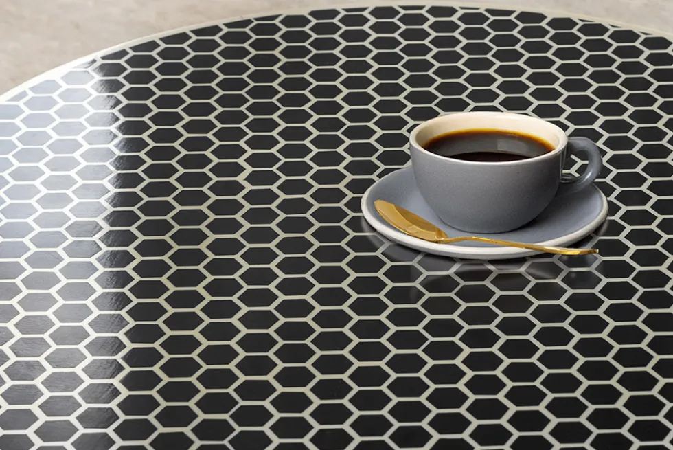 Runder Couchtisch HARMONY NATURE 60cm schwarz weiß gold mit Mosaik