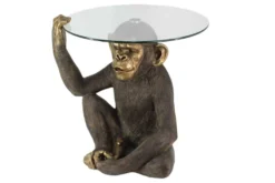 Runder Couchtisch KING APE 65cm schwarz gold Glas Affenfigur handmade