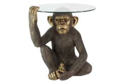 Runder Couchtisch KING APE 65cm schwarz gold Glas Affenfigur handmade
