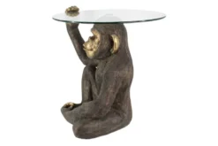 Runder Couchtisch KING APE 65cm schwarz gold Glas Affenfigur handmade