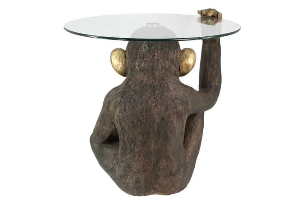 Runder Couchtisch KING APE 65cm schwarz gold Glas Affenfigur handmade
