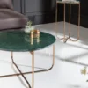 Runder Couchtisch NOBLE 65cm grün Marmor abnehmbare Tischplatte klappbar gold Metall