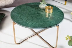 Runder Couchtisch NOBLE 65cm grün Marmor abnehmbare Tischplatte klappbar gold Metall