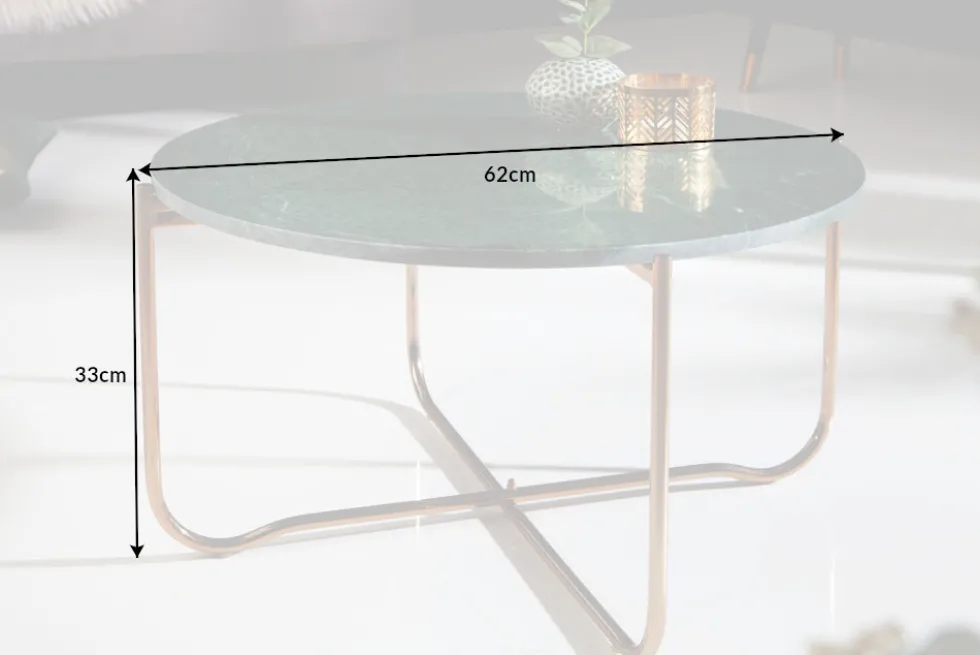 Runder Couchtisch NOBLE 65cm grün Marmor abnehmbare Tischplatte klappbar gold Metall