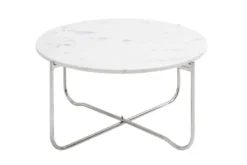 Runder Couchtisch NOBLE 65cm weiß Marmor abnehmbare Tischplatte klappbar silber Metall