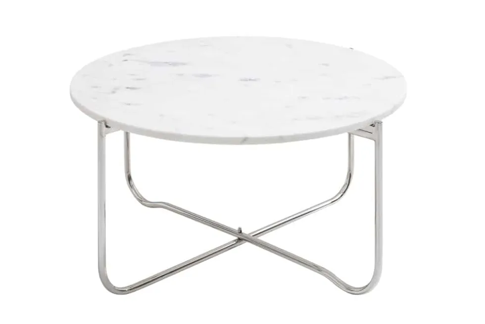 Runder Couchtisch NOBLE 65cm weiß Marmor abnehmbare Tischplatte klappbar silber Metall