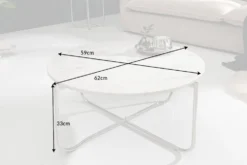 Runder Couchtisch NOBLE 65cm weiß Marmor abnehmbare Tischplatte klappbar silber Metall